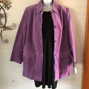 NEW Vintage Purple Leather Bernardo Jacket Size L Trench Coat Fall Winter Pocket